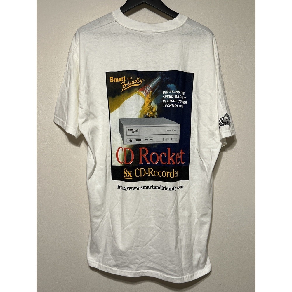 Vintage 90s CD Rocket 8X CD Recorder Tech Promo T Shirt White Stedman XL